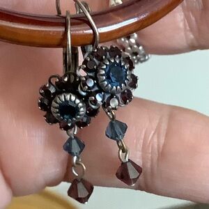 Liz Palacios Blue Swarovski Crystal Earrings Antiqued Silver